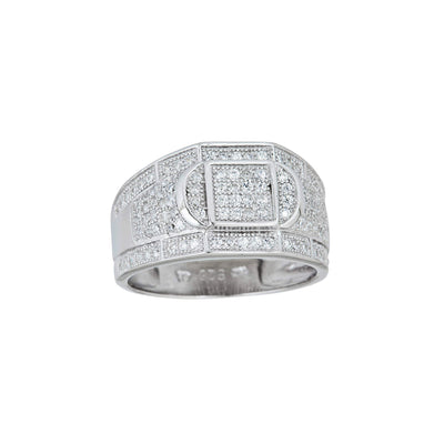 Iced-Out Square & Crescent Moon Men's Ring (Silver) Lucky Diamond New York