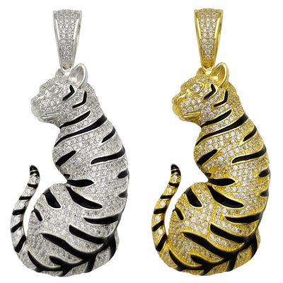 Iced-Out Tiger Pendant (Silver) Lucky Diamond New York