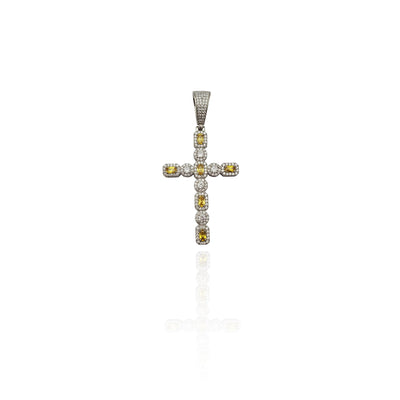 Iced-Out Baguette Round Cut Cross CZ Pendant (Silver) New York Lucky Diamond