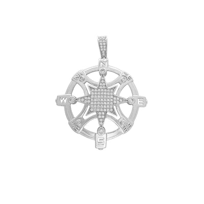 Iced-Out Compass North Star Pendant (Silver) Lucky Diamond New York