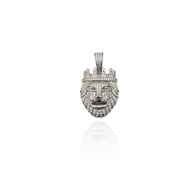 Iced-Out Crowned Lion Head CZ Pendant (Silver) New York Lucky Diamond