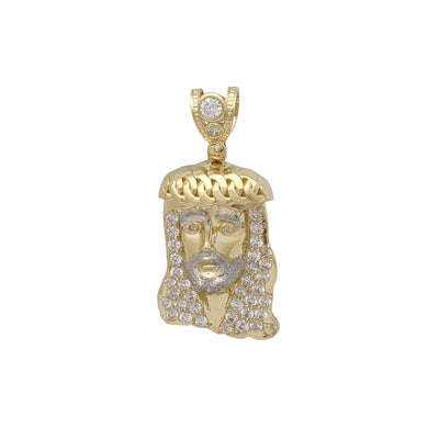 Iced-Out Cuban Crown Jesus Head Small Pendant (10K) Lucky Diamond New York