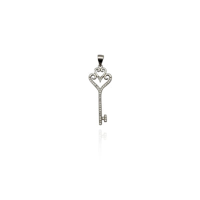 Iced-Out Double Heart Key CZ Pendant (Silver) New York Lucky Diamond