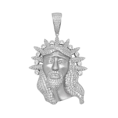 Iced-Out Jesus Head Pendant (Silver) Lucky Diamond New York