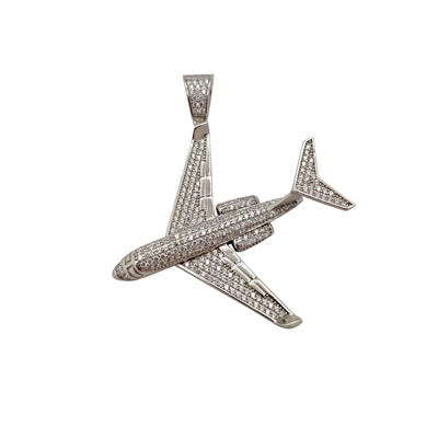 Iced-Out Jet Airplane Pendant (Silver) Lucky Diamond New York
