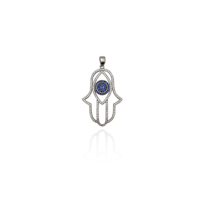Iced-Out Lined Hamsa Pendant (Silver) New York Lucky Diamond