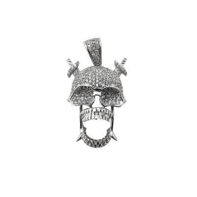 Iced-Out Skull with Crossed Sword Pendant (Silver) Lucky Diamond New York