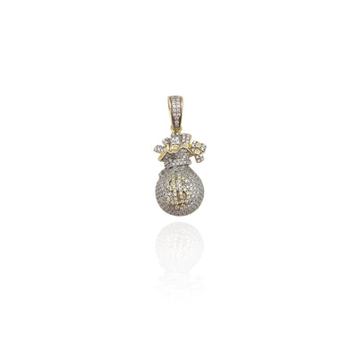Iced-Out Two Tone Money Bag CZ Pendant (Silver) New York Lucky Diamond