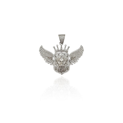 Iced-Out Winged King Lion Head CZ Pendant (Silver) New York Lucky Diamond