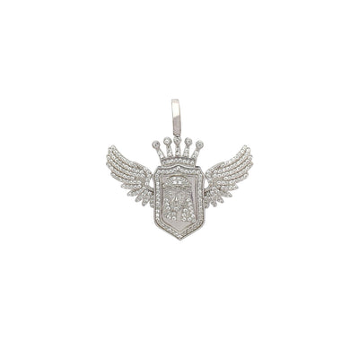 Iced-Out Winged Royal Jesus Head Pendant (Silver) Lucky Diamond New York