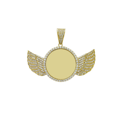 Icy Winged Round Medallion Memorial Picture Pendant (14K) Lucky Diamond New York