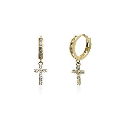 Icy Cross Huggie Earrings (14K) Lucky Diamond New York