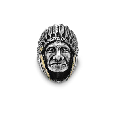 Antique-Finish Indian Head Chief Ring (Silver)  Lucky Diamond New York