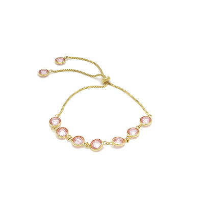 Labradorite Connector Adjustable Bracelet CZ (14K) Yellow gold, Pink Stones, Light Pink, Lucky Diamond