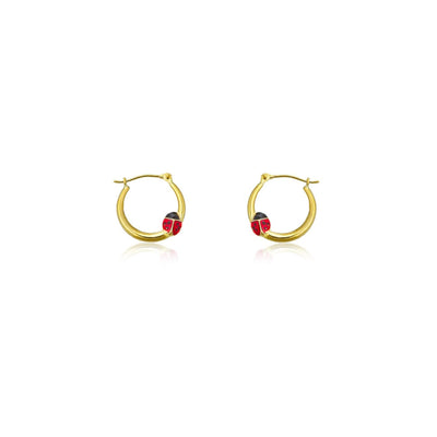 Red Ladybug Hoop Earrings (14K) Lucky Diamond New York