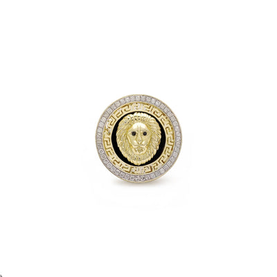 Lion Head Greek-key Ring (10K) Lucky Diamond New York