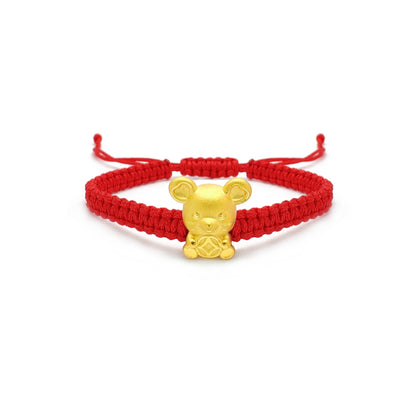 Lucky Rat Chinese Zodiac Sign Red Rope Bracelet (24K) front - Lucky Diamond - New York