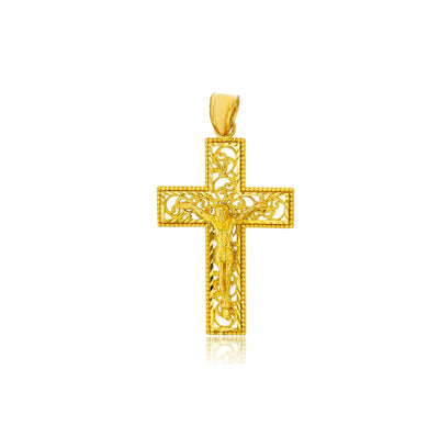 Dainty Yellow Gold Jesus Cross Pendant (14K) - Lucky Diamond