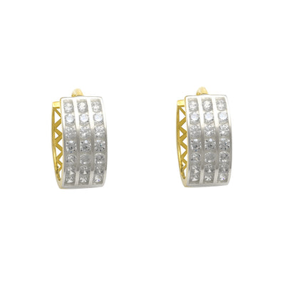 Zirconia 3-Row Huggie Earrings (14K) Lucky Diamond New York
