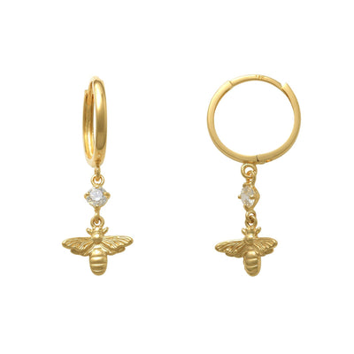 Zirconia Bee Drop Earrings (14K) Lucky Diamond New York