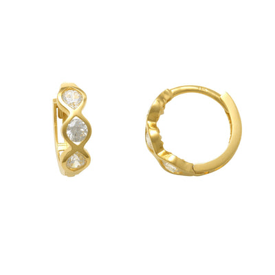 Zirconia Bezel Huggie Earrings (14K) Lucky Diamond New York