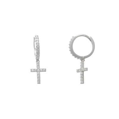 Zirconia Cross Huggie Earrings (14K) Lucky Diamond New York