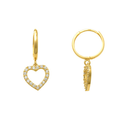 Zirconia Open Heart Drop Earrings (14K) Lucky Diamond New York