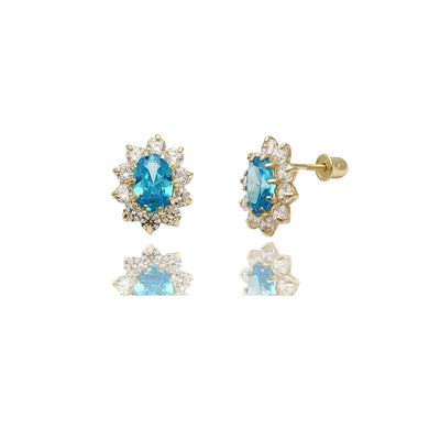 Marquise Flower Stud Earrings (14K) 14 Karat Yellow Gold, Lucky Diamond New  York