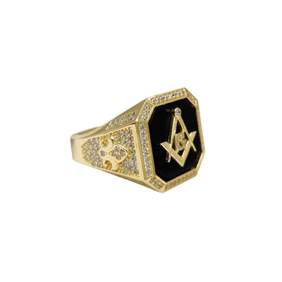 Masonic Black Onyx Filigree Men's Ring (14K) Lucky Diamond New York