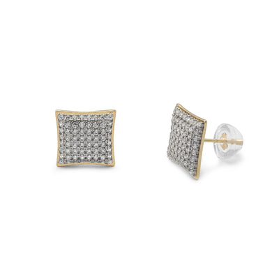 Micro Pave Puffy Square Stud Earring (14K) [Large Size] Lucky Diamond New York