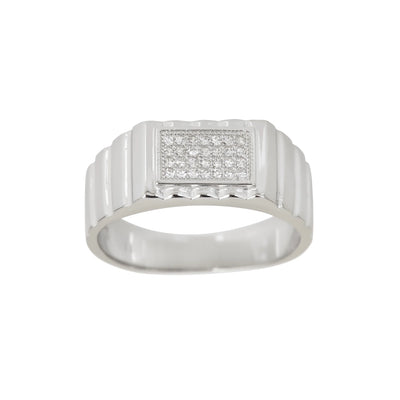 Micropave Ridged Men's Ring (Silver) Lucky Diamond New York