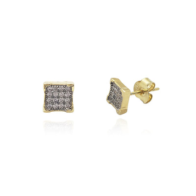 Micro Pave Square panel CZ Stud Earrings (Silver) Lucky Diamond New York