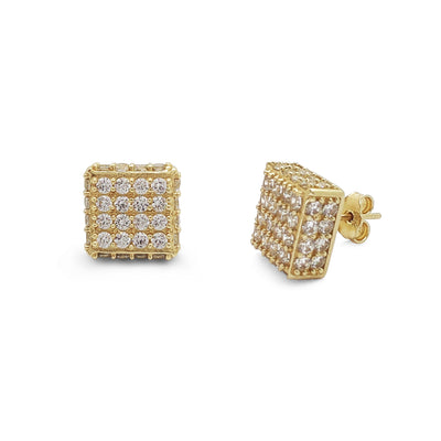 Micropave Square Stud Earring (14K) Lucky Diamond New York