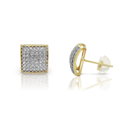 Micropave Square Stud Earrings Yellow Gold (14K) Lucky Diamond New York