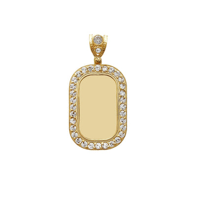 Milgrain Iced-Out Border Dog Tag Picture Pendant (14K) Lucky Diamond New York