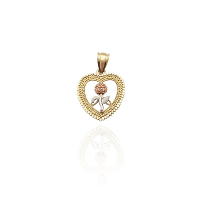 Two-Tone Milgrain Heart Framed Rose Pendant (14K) New York Lucky DiamondPopua