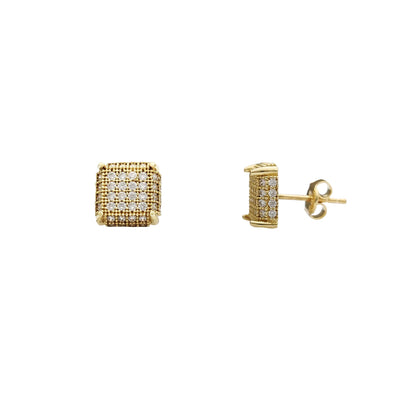 Yellow Gold Milgrained Iced-Out Square Stud Earrings (14K) Lucky Diamond New York