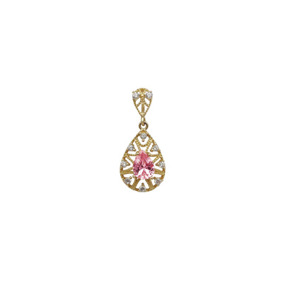 Milgrained Pink Zirconia Teardrop Pendant (14K) Lucky Diamond New York