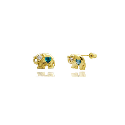 Mini Elephant Stud Earrings (14K) 14 Karat Yellow Gold, Lucky Diamond New York