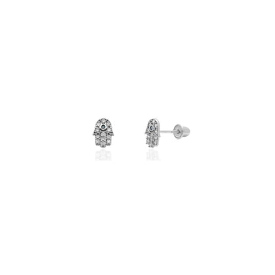 Mini Hamsa Hand CZ Stud Earrings (14K) 14 Karat White Gold, Lucky Diamond New York