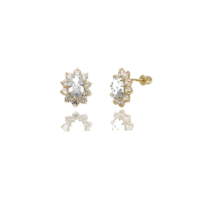 Mini Marquise Flower CZ Stud Earrings (14K) 14 Karat Yellow Gold, Lucky Diamond New York