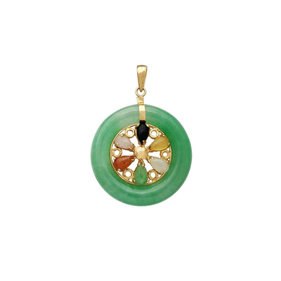 Multi-Color Flower Halo Jade Pendant (14K) Lucky Diamond New York