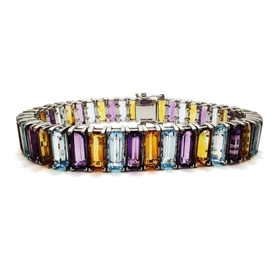 Multicolor Baguettes Zirconia Tennis Bracelet (Silver) Lucky Diamond New York