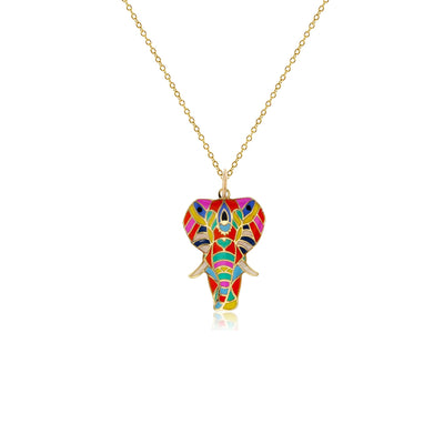 Multicolor Ornament Elephant Fancy Necklace (14K) Lucky Diamond New York