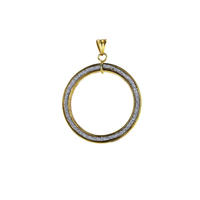 Yellow Gold Glitter Open Circle Dangling Pendant (14K) - Lucky Diamond