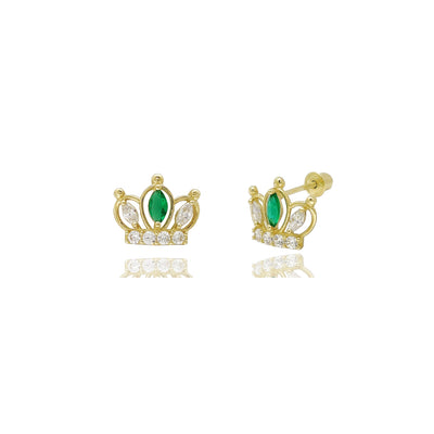 Outline Crown CZ Earrings (14K) 14 Karat Yellow Gold, Empire, Lucky Diamond New York