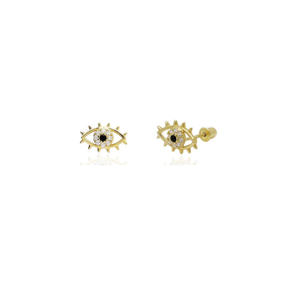 Outline Evil Eye CZ Stud Earrings (14K) 14 Karat Yellow Gold, Lucky Diamond New York