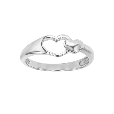 Outlined & Puffy Hearts Ring (Silver) Lucky Diamond New York