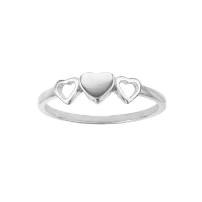 Outlined & Puffy Three-Hearts Ring (Silver) Lucky Diamond New York