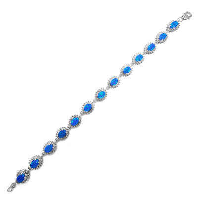 Oval Blue Opal Halo Zirconia Fancy Bracelet (Silver) Lucky Diamond New York